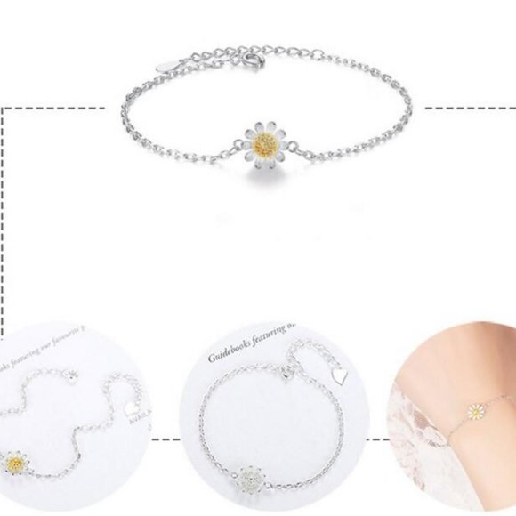 NEW 925 Sterling Silver Two Tone Daisy Bracelet - Picture 5 of 5